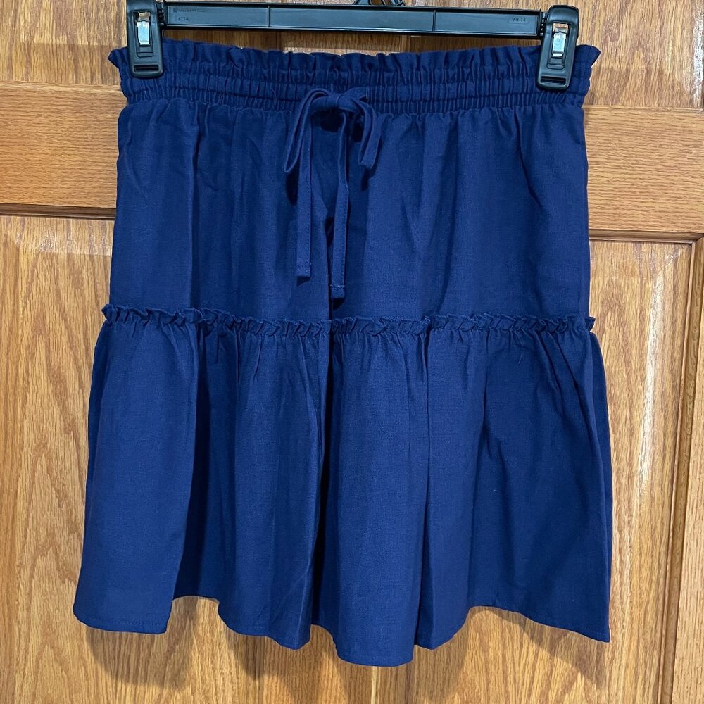 ZENANA Women's M Navy Blue Ruffle Tiered Pull-On Drawstring Short Skirt NWOT NEW